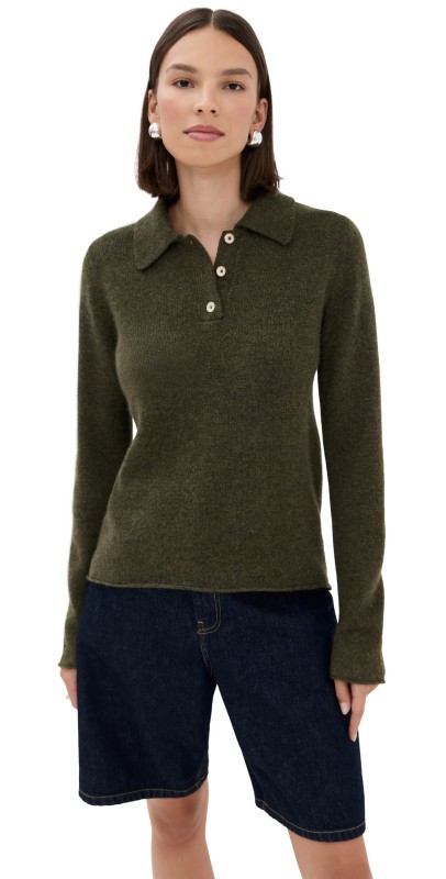The Elder Statesman Fitted Cashmere Polo Olive