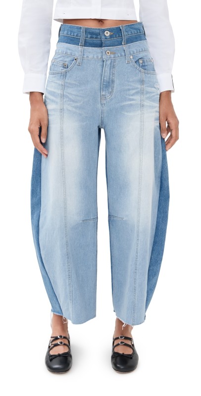 ROKH Balloon Shaped Layered Denim Jeans Light Blue