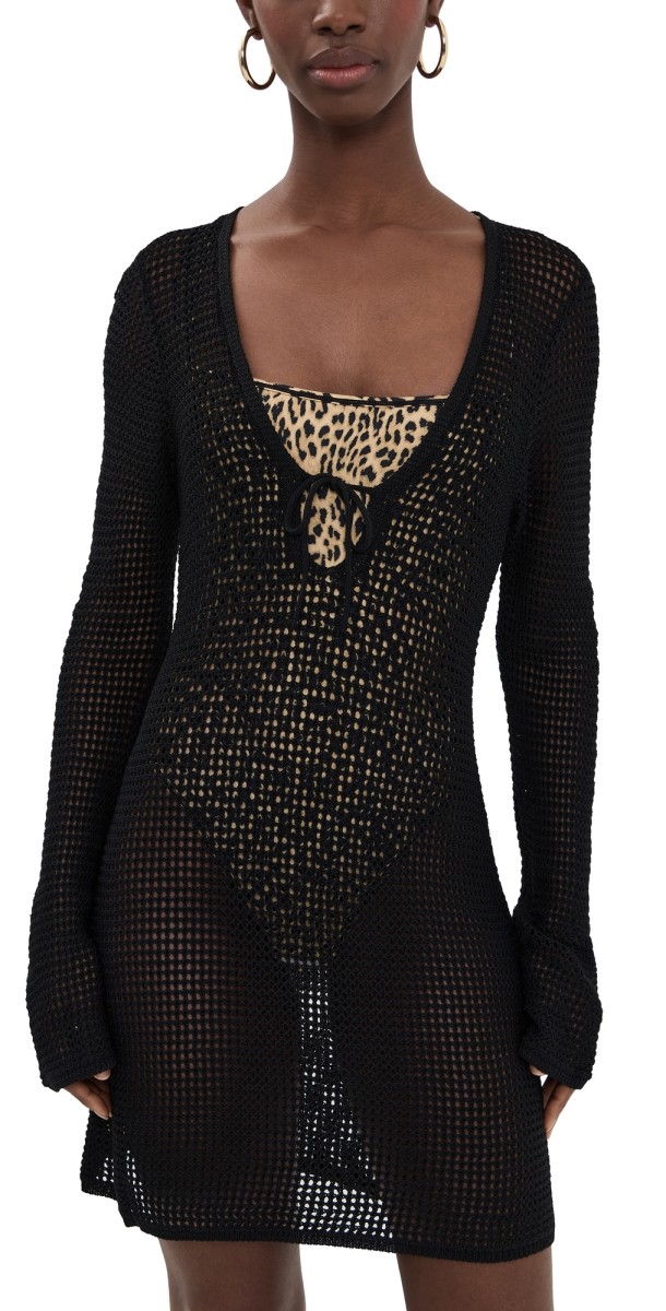 Good American Crochet Mini Dress Black001