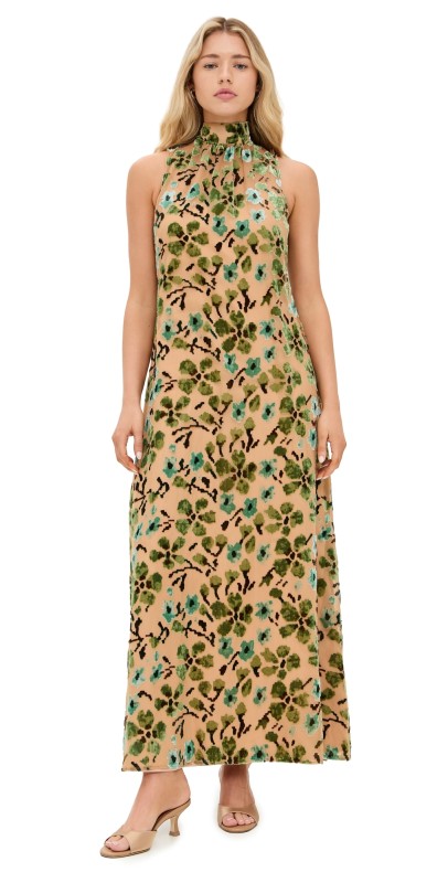STAUD Albee Dress Moss Floral Tapestry
