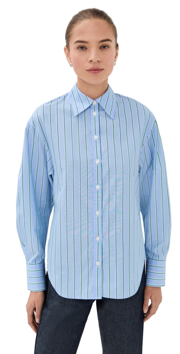 Bite Studios Vera Striped Organic Cotton Poplin Shirt Arctic Blue Stripe