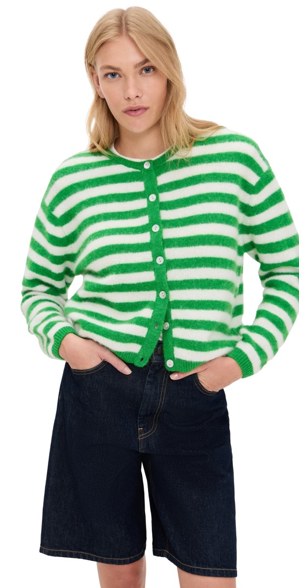 American Vintage Vitow Cardigan Trefle Raye Blanc