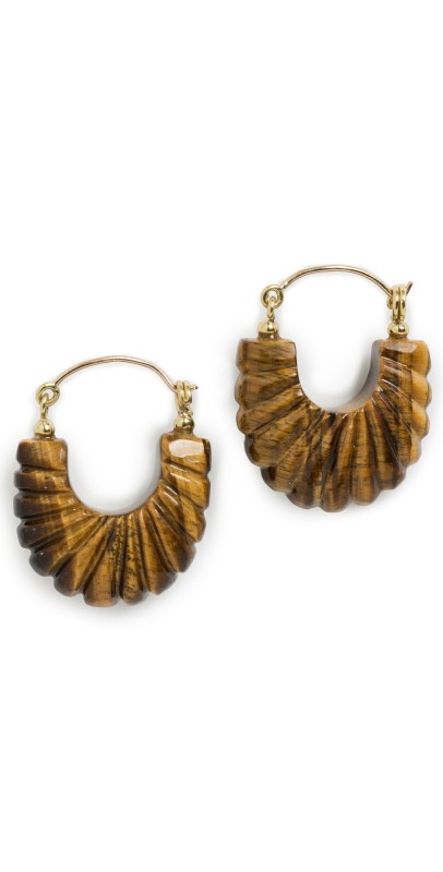Ulla Johnson Zora Carved Shell Hoop Earrings Tiger's Ey