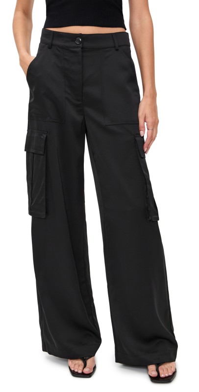 Susana Monaco Satin Cargo Pants Black