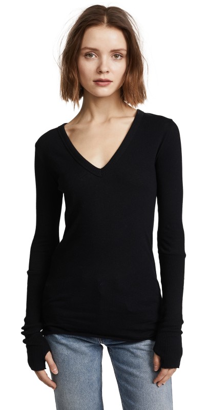 Enza Costa Cuffed V Top Black