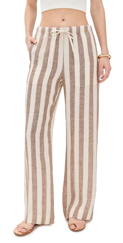 Faherty Palma Linen Drawstring Pants Cocoa Beach Stripe