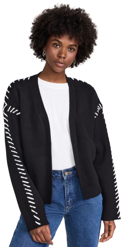 English Factory Whipstich Cardigan Black/White