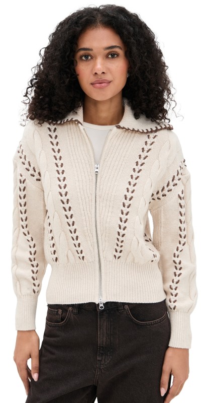 RAILS Lune Cardigan Oatmeal Brown Whipstitch