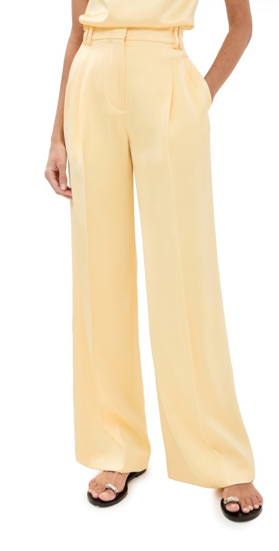 Another Tomorrow Satin Pleated Trousers Daffodil