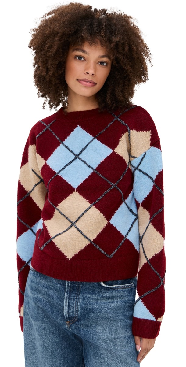 English Factory Argyle Sweater Burgundy Multi