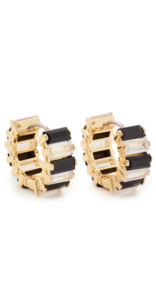 Clare V. Baguette Checker Huggie Earrings Clear/Jet/Gold