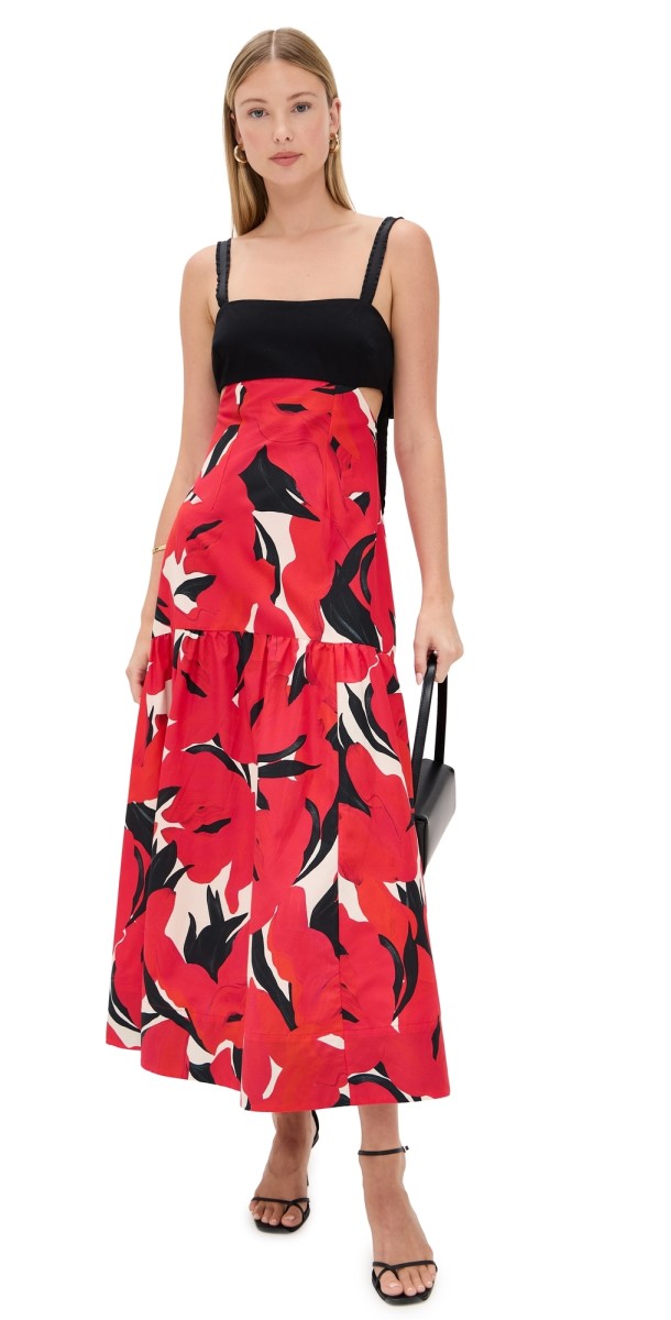 AMUR Selna Tie Strap Dress Red Bloom