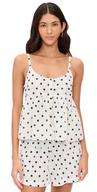 THE GREAT. The Nighttime Cami Cream Polka Dot