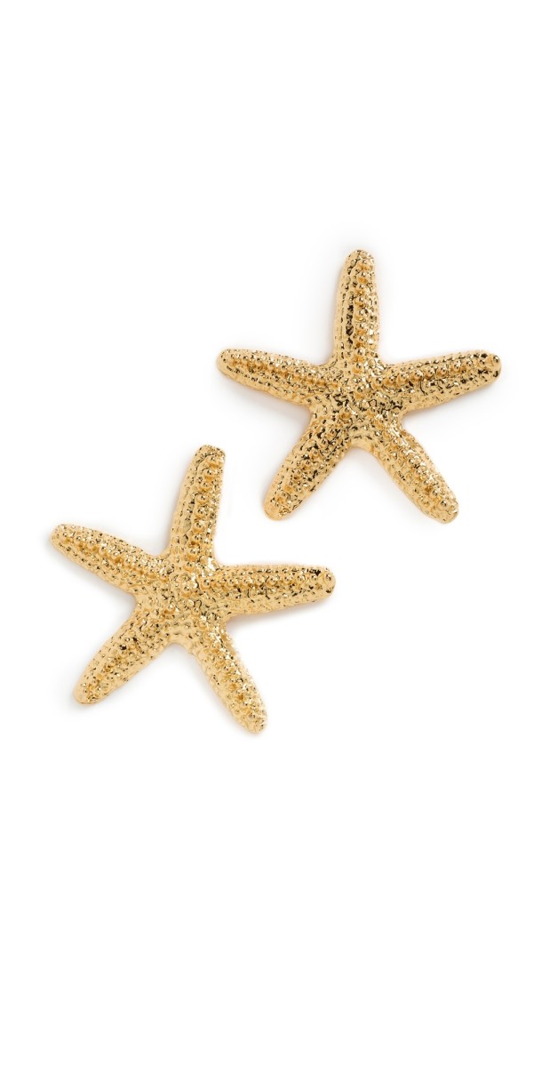 Kenneth Jay Lane Oversized Textured Gold Starfish Post Earrings Gold