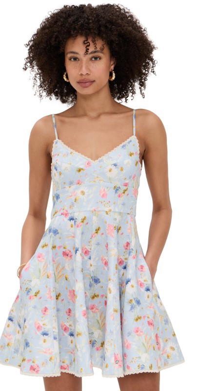 Zimmermann Lucky Picnic Mini Dress Blue Bouquet Floral