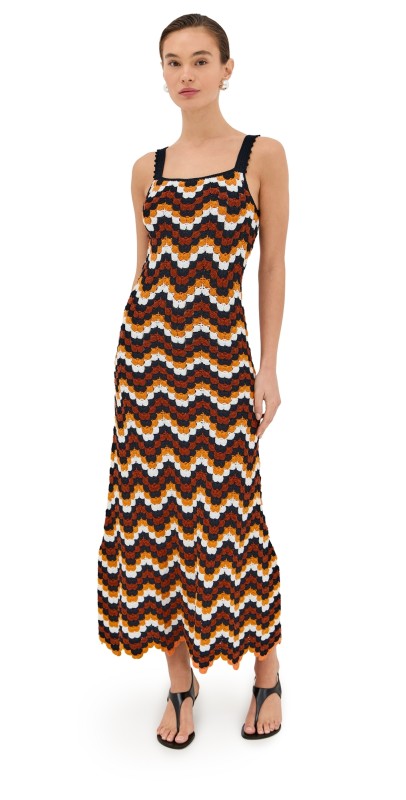 ESCVDO Marea Dress Ivory/Orange/Brown/Black