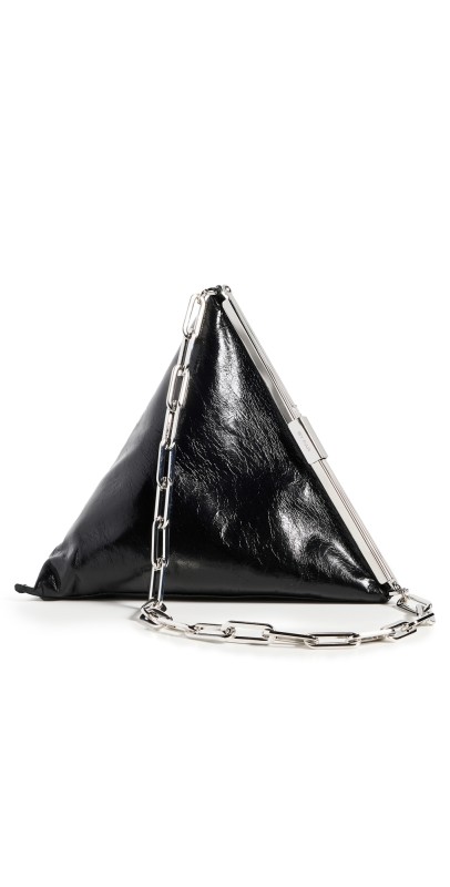 BY FAR Prisma Black Creased Leather Shoulder Bag Black