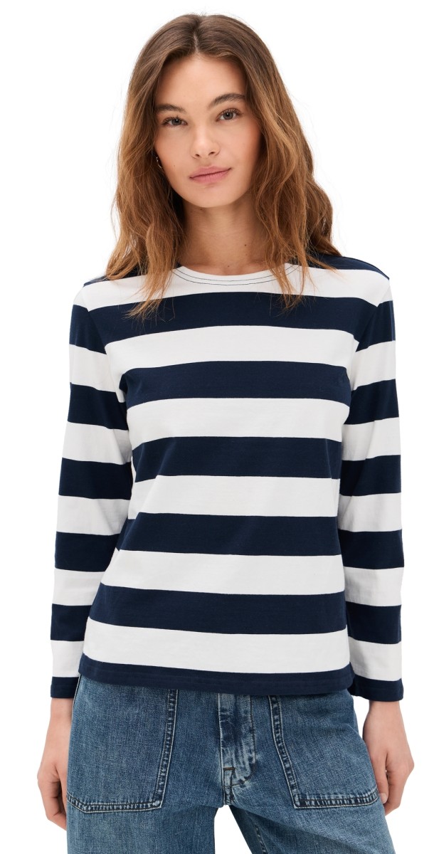 Denimist Boat Neck Top Jumbo Navy/White Stripe