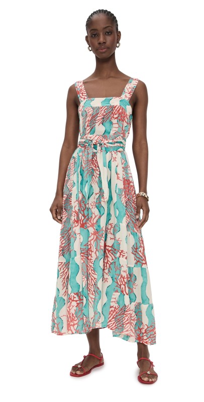Natalie Martin Collection Jasmine Maxi Dress with Sash Coral Wave Turquoise
