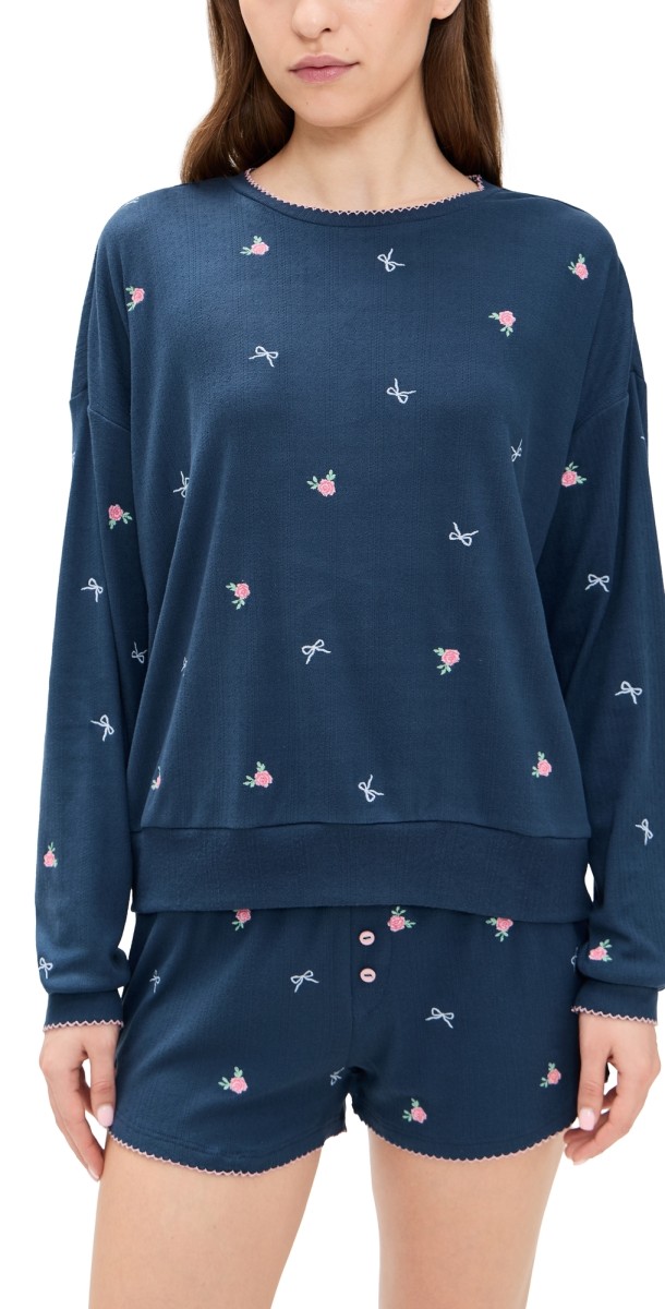PJ Salvage Rose Pajama Top Navy