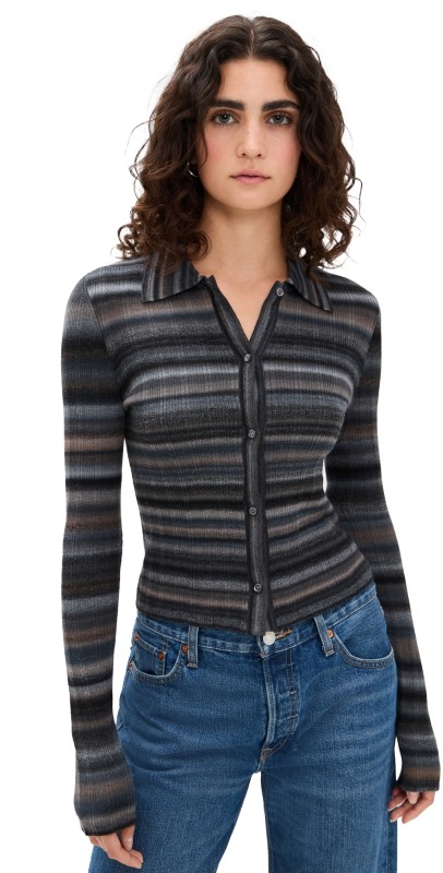 RE/DONE Ribbed Polo Cardigan Black Combo
