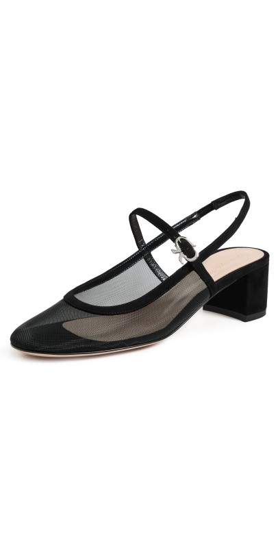 Gianvito Rossi Francoise Rete Suede Trim Camoscio Heels Black+Black