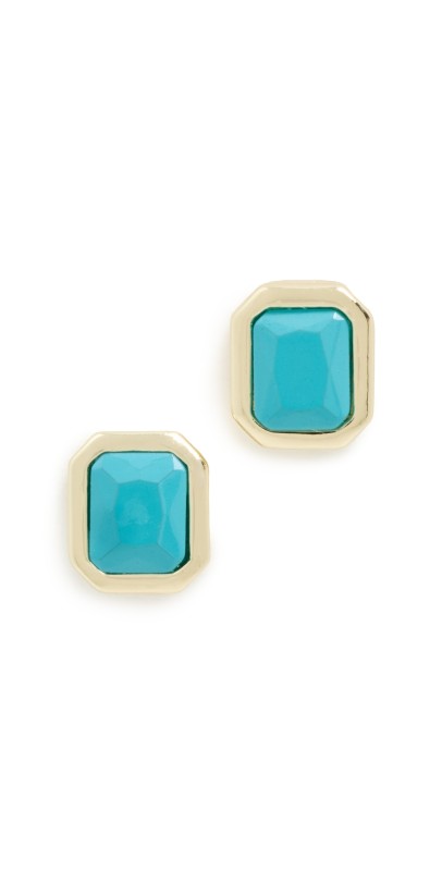 By Adina Eden Colored Bezel Baguette Stud Earrings Turquois