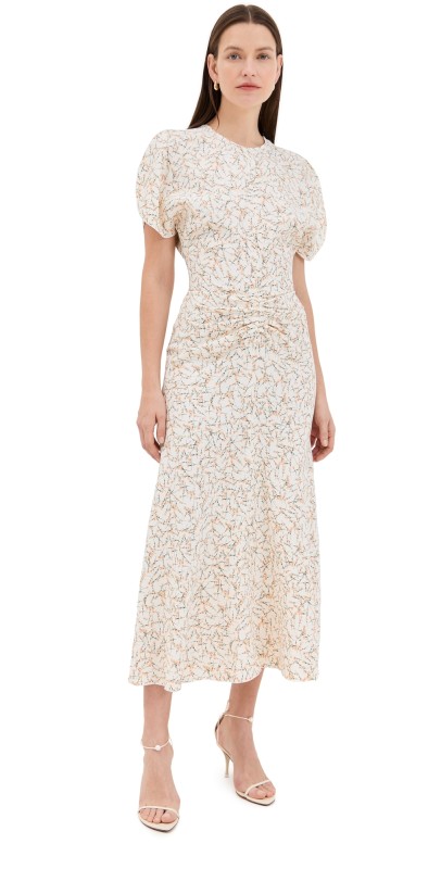 Victoria Beckham Gathered Waist Midi Dress Floral Ovation Peach