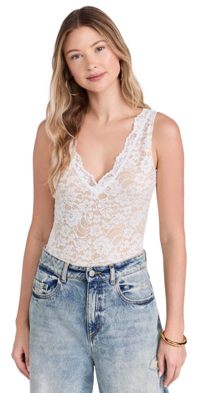 Generation Love Lynn Lace Thong Bodysuit White/Beige
