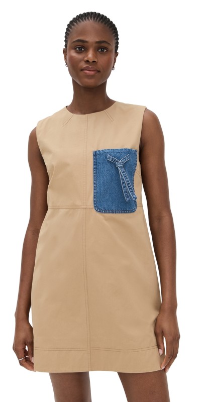 Tanya Taylor Crawford Dress Dark Khaki w/ Medium Indigo