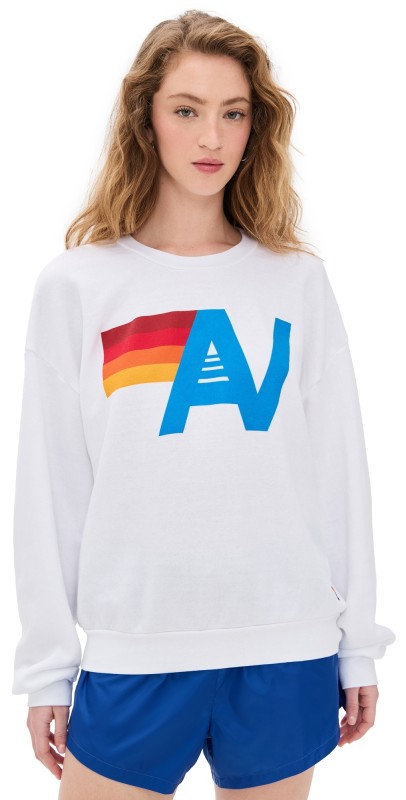 Aviator Nation Logo Relaxed Crew Sweatshirt White