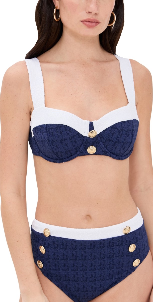 L'AGENCE Alexandria Colorblock Chic Structured Bra Bikini Top Marine