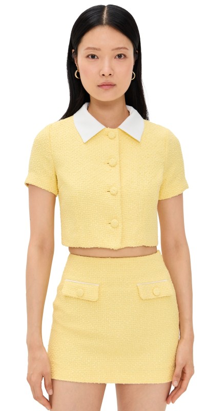 endless rose Collared Combination Tweed Cropped Top Butter