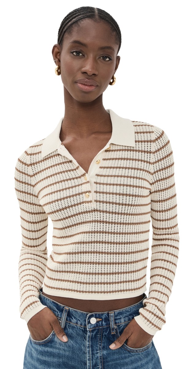 rag & bone Viola Stripe Polo Sweater Ivorymult