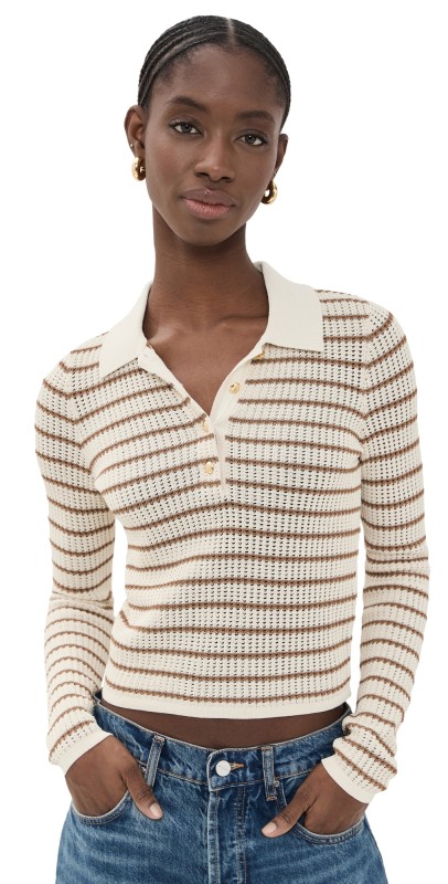 rag & bone Viola Stripe Polo Sweater Ivorymult