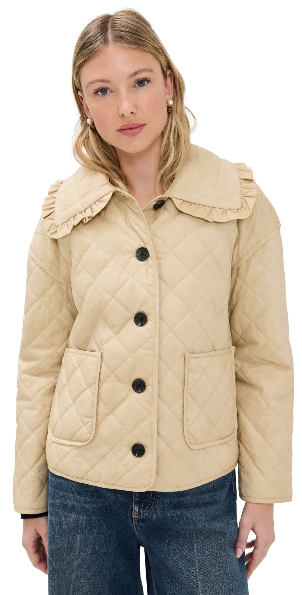 Avec Les Filles Ruffled Collar Quilted Jacket Sand