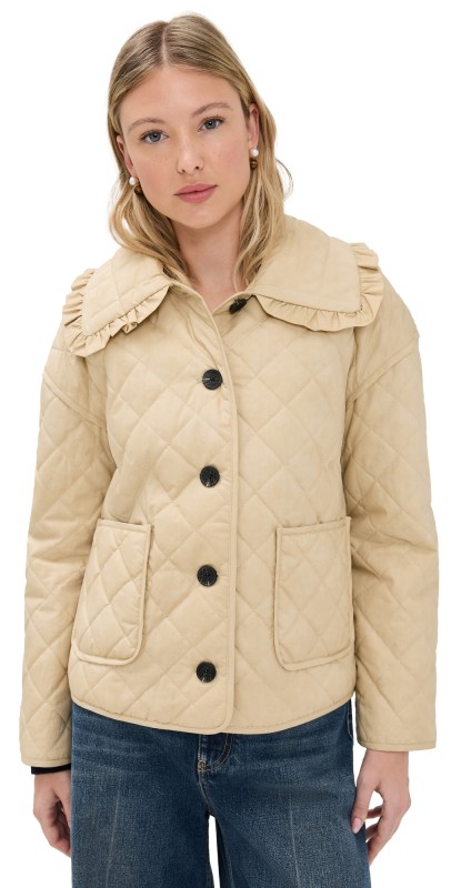 Avec Les Filles Ruffled Collar Quilted Jacket Sand