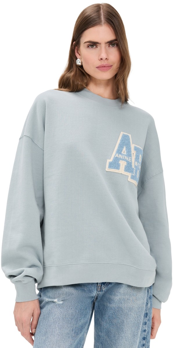 ANINE BING Miles Oversized Letterman Sweatshirt Pastel Blue