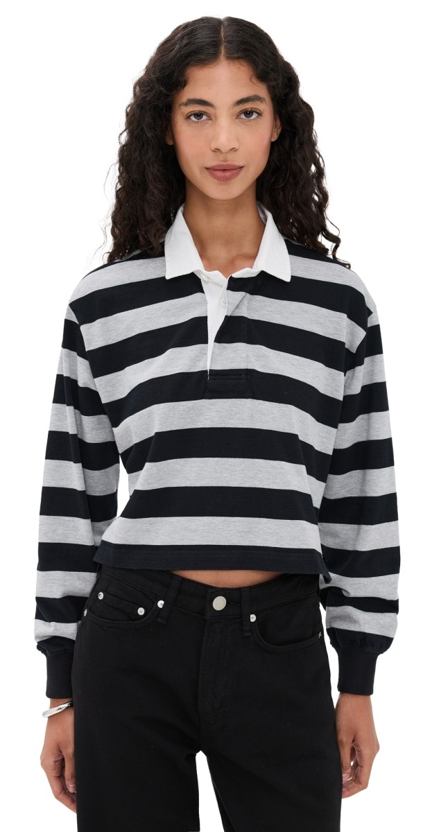 Denimist Rugby Long Sleeve Tee Grey/Black Wide Stripe