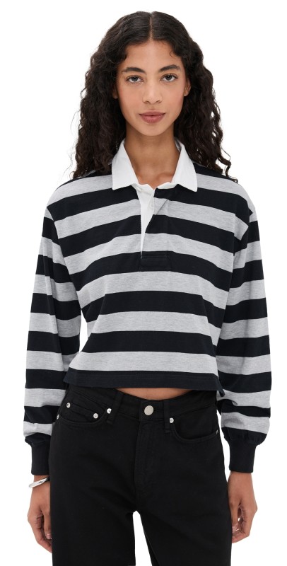 Denimist Rugby Long Sleeve Tee Grey/Black Wide Stripe