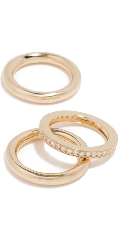 By Pariah Triple Gold Diamond Pink Ring Stack Set Gold