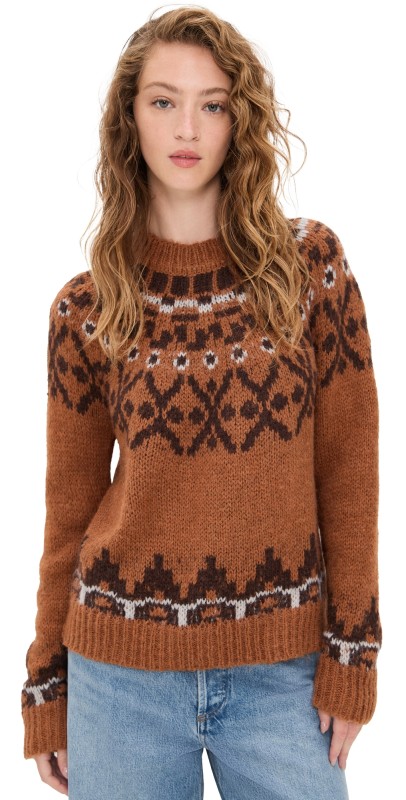 Moon River Isle Hairy Pullover Sweater Brown Multi