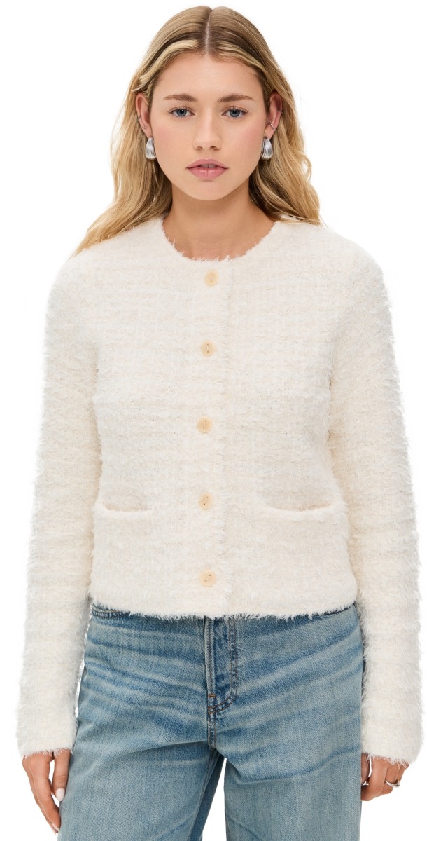 Vince Brocade Jacket Cardigan Off White Combo