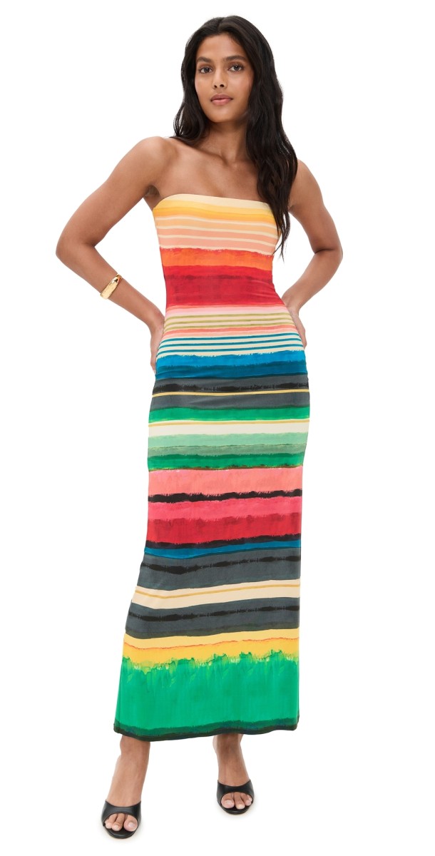 alice + olivia Delora Strapless Maxi Dress Rainbow Reef
