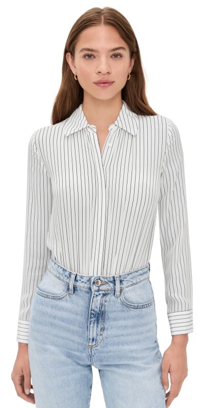 alice + olivia Willa Silk Thong Bodysuit Off White/Black