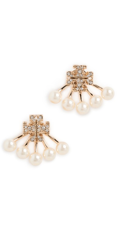 Tory Burch Kira Pearl Front Back Earrings Tory Gold/Pearl/Crystal