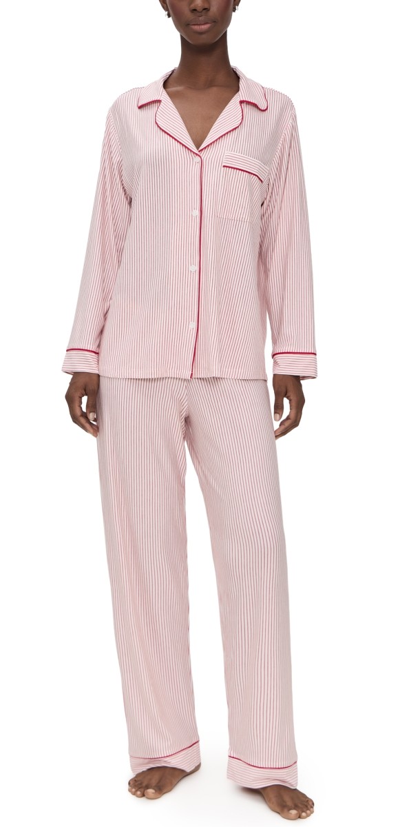 Eberjey Gisele Printed Long Pajama Set Duo Stripe Hollyred/Hollyred
