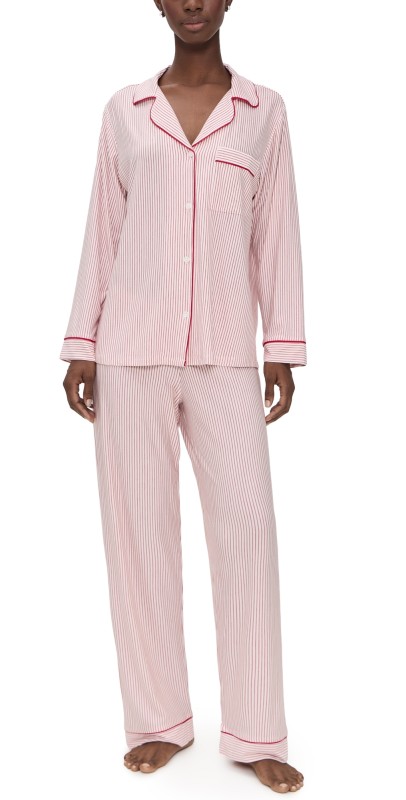 Eberjey Gisele Printed Long Pajama Set Duo Stripe Hollyred/Hollyred
