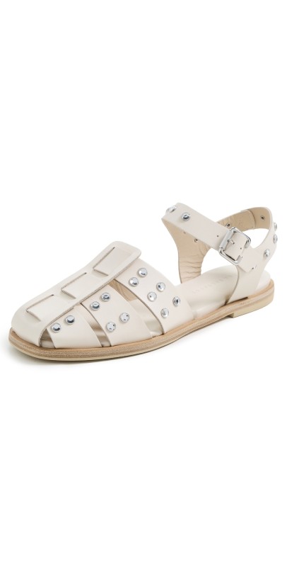 Freda Salvador Sera Fisherman Sandals Bone Calf With Crystal Gems