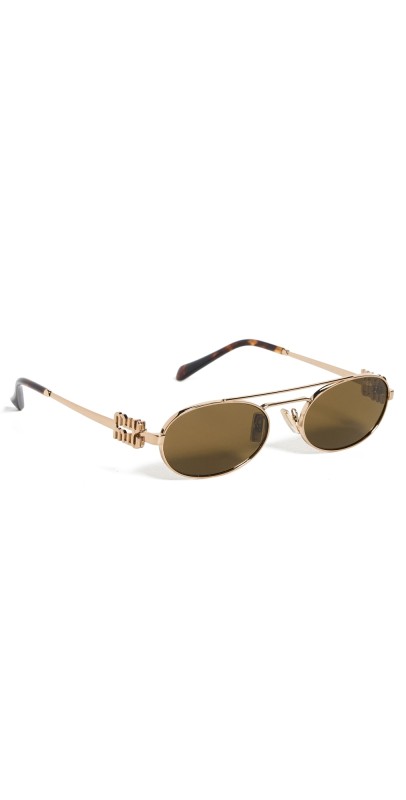 Miu Miu Logo Oval Sunglasses Brass Gold